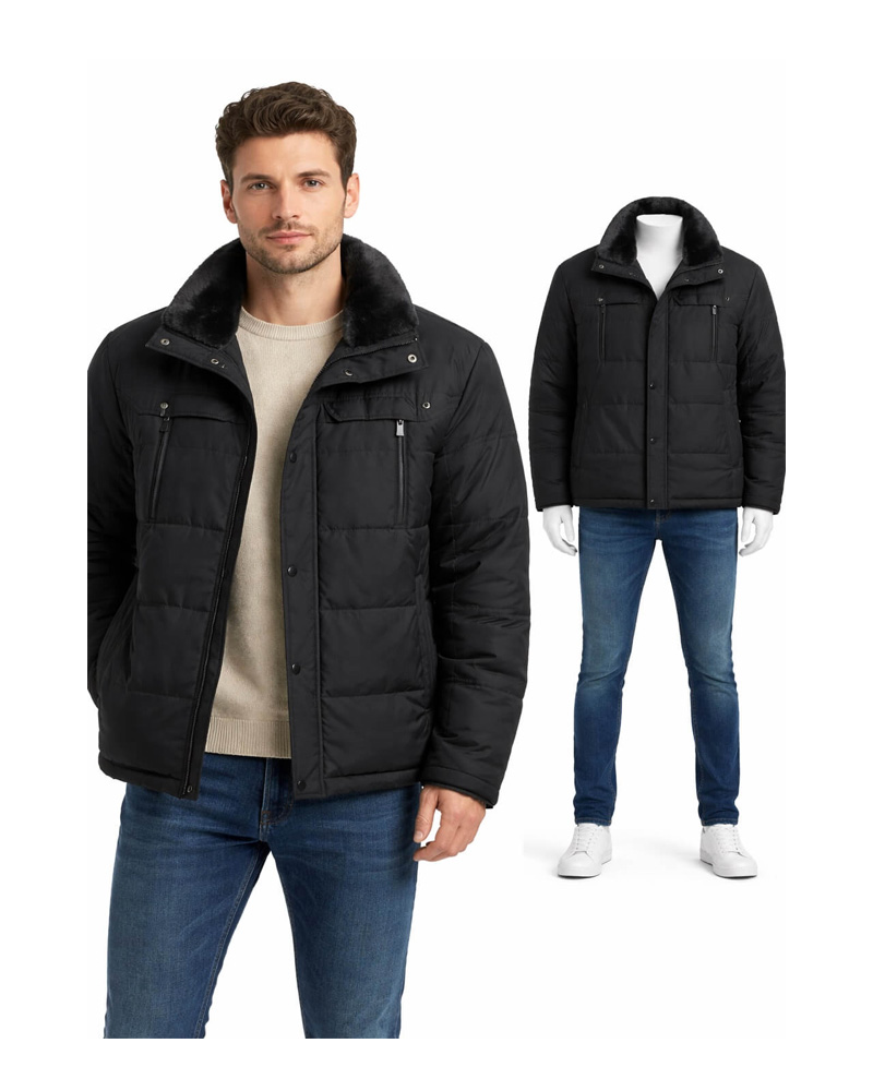 Μπουφάν ριχτό μαύρο χειμωνιάτικο